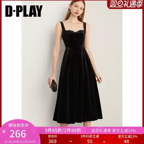 DPLAY春新赫本风轻奢黑色丝绒晚礼服赫本风小黑裙图片