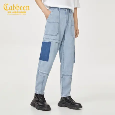 卡宾男装小脚牛仔裤夏款潮流拼接长裤时尚F商品大图