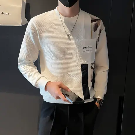 春秋季个性圆领卫衣ins潮休闲字母印花上衣韩版美式时尚外套男商品大图