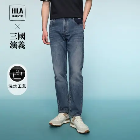HLA/海澜之家三国演义牛仔裤2024春夏新款微弹水洗绣花长裤子男商品大图