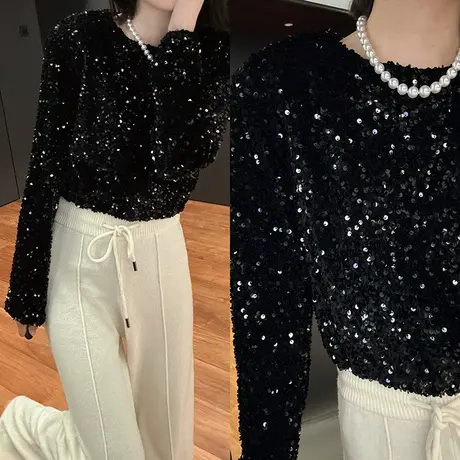 2024春夏季新款时髦潮流手工满亮片定制丝绒后背拉链女士外套上衣图片