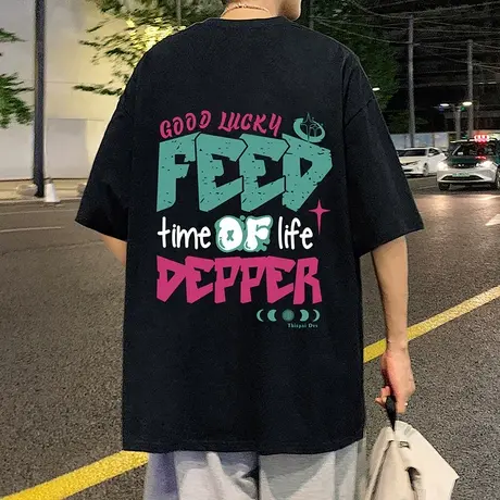 美式字母短袖T恤男夏季新款oversize港风复古上衣潮牌情侣半截袖商品大图