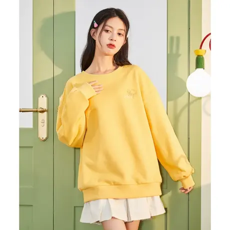 唐狮春秋季圆领卫衣女宽松简约设计感oversize潮酷图案外套运动商品大图