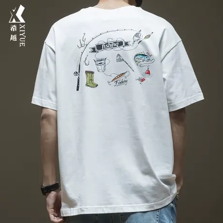 希越260G重磅圆领短袖T恤男2024春夏潮牌ins印花青少年打底衫上衣商品大图