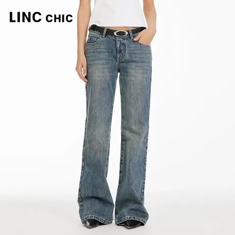 LINCCHIC金羽杰长裤子女款低腰美式直筒阔腿裤牛仔裤女S241JE401Y商品大图