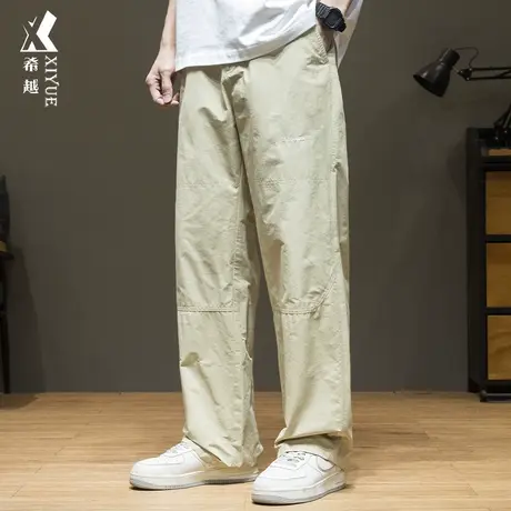 希越美式潮牌直筒裤休闲裤子男2024春季新款宽松大码男士刺绣长裤图片