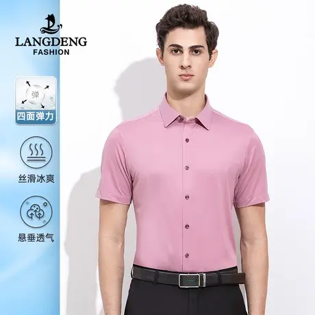 浪登2023夏季男士商务短袖衬衫薄款职业工装衬衣男透气休闲冰丝商品大图