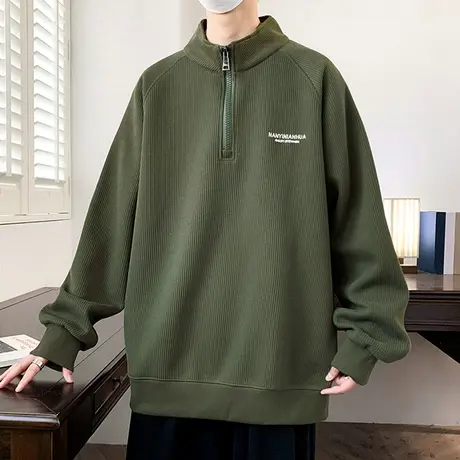 美式半拉链卫衣男款春秋季潮牌帅气高级感立领外套男宽松休闲上衣商品大图