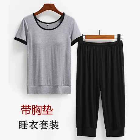 轻运动睡衣套装女夏季休闲两件套带胸垫妈妈商品大图
