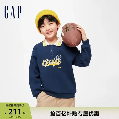 Gap男女童冬休闲LOGO加绒保暖POLO衫儿童装时髦运动卫衣890024商品大图