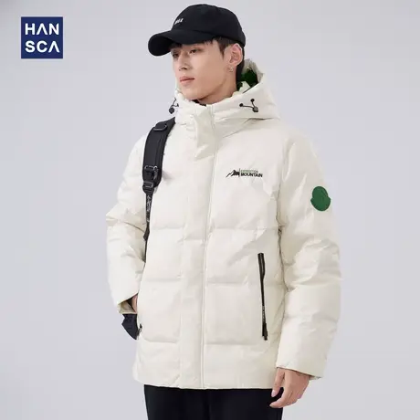 hansca90白鸭绒羽绒服男冬季潮牌加厚面包服户外撞色连帽保暖外套图片