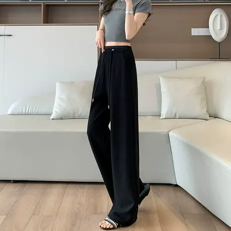 窄版黑色阔腿裤女春秋新款高腰垂感宽松显瘦软糯直筒拖地休闲长裤商品大图