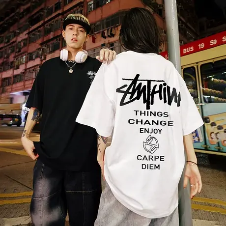 Nuthink美式街头字母T恤男潮宽松高街短袖大码情侣半袖上衣春季图片