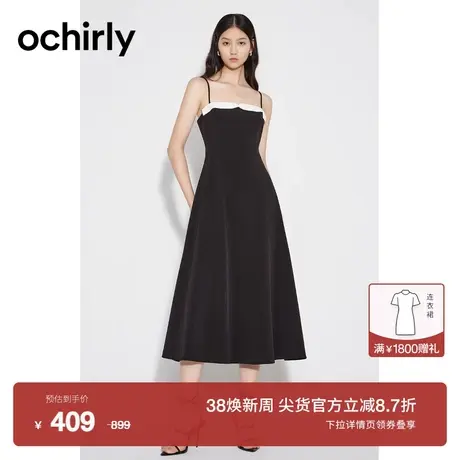 ochirly欧时力 蝴蝶结小黑裙吊带连衣裙2023新款夏装收腰A字显瘦图片