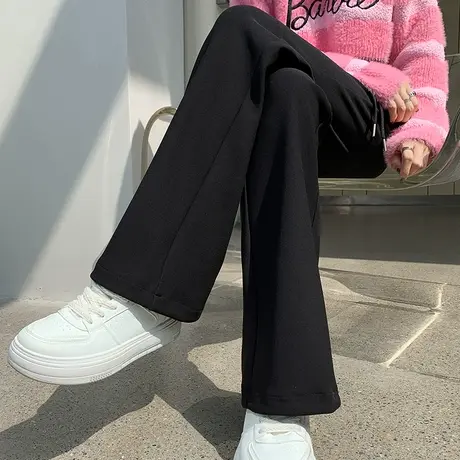 黑色微喇裤女春秋2024新款宽松显瘦高腰窄版垂感休闲阔腿喇叭裤子图片