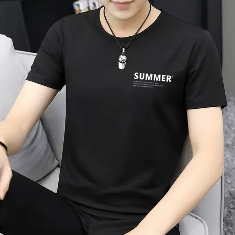 莫代尔短袖t恤男潮牌潮流2023新款夏装冰丝上衣冰感圆领半袖男生商品大图