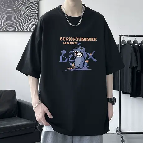 短袖t恤男夏季薄款宽松休闲纯棉体恤青少年潮流卡通印花半袖上衣T商品大图