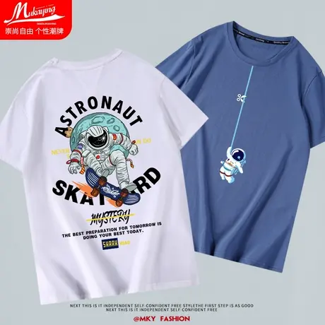 NASA宇航员短袖t恤男纯棉夏季潮流ins宽松潮牌上衣时尚百搭体恤衫商品大图