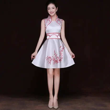 旗袍2023新款端庄刺绣青花瓷礼仪服迎宾礼仪小姐服装酒店服旗袍商品大图