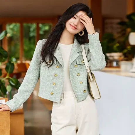 时尚气质小香风短外套2023年秋新款淑女温柔翻领宽松显瘦通勤上衣商品大图