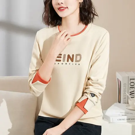 正肩圆领卫衣女2023年春秋新款时尚流行的假两件长袖上衣薄款外套图片