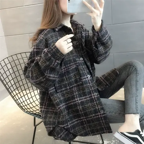 加厚格子衬衫女长袖上衣2023新款复古洋气衬衣宽松时尚百搭外套潮图片