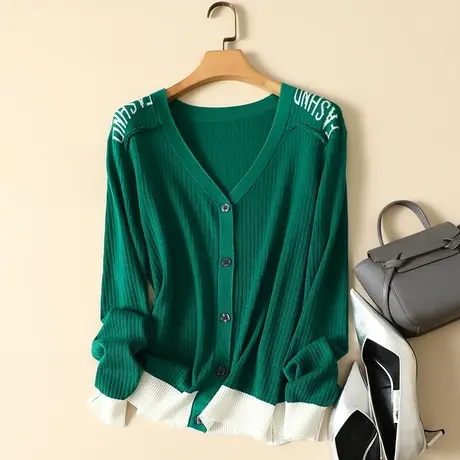 秋季2022新款宽松大码针织羊毛开衫女V领外搭长袖显瘦外套毛衣女图片