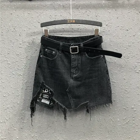 时尚口袋破洞A字短裤裙女潮春夏新款高腰遮胯显瘦包臀牛仔半身裙图片