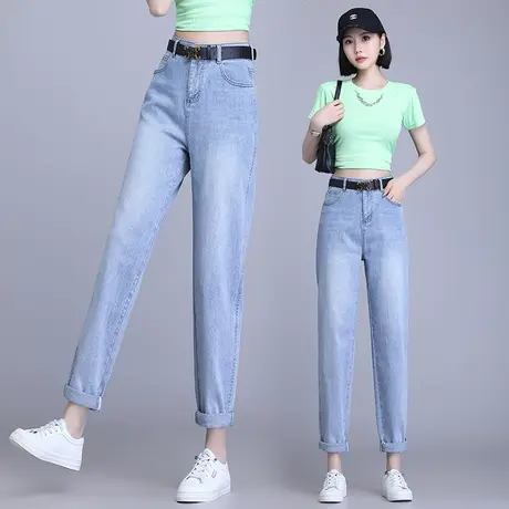 复古牛仔老爹裤女2023新款高腰显瘦时尚哈伦长裤大码弹力烟管裤潮商品大图