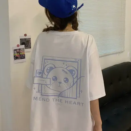 纯棉短袖t恤女夏季薄款宽松韩版ins半袖设计感小众chic港味上衣服商品大图