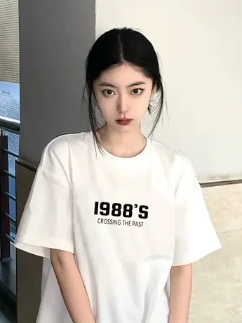 加大码清仓新款立体印花圆领半袖t恤女宽松2023美式复古短袖商品大图