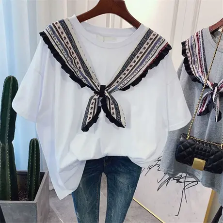 ins超火网红纯棉短袖t恤女夏潮大码宽松韩版复古民族风半袖上衣服图片