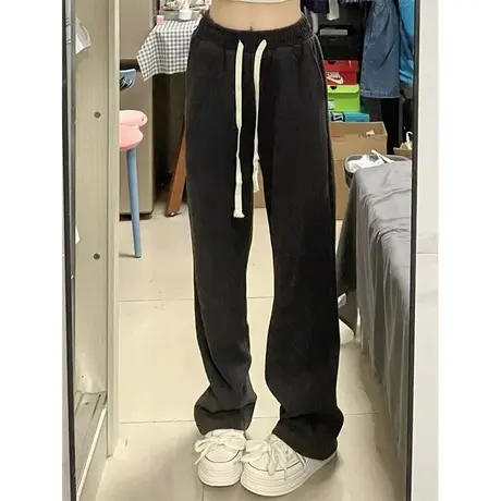 深灰色运动裤女高腰显瘦秋冬2023新款宽松垂感抽绳阔腿休闲裤春季图片