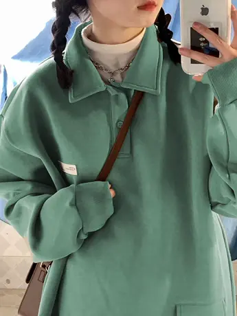 polo领卫衣女美式复古vibe高街春秋薄款慵懒宽松套头overszie上衣商品大图