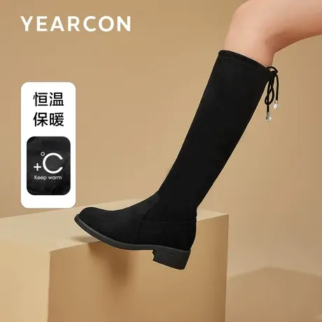 意尔康2023秋冬瘦瘦靴女不掉筒弹力长筒靴子不过膝高筒骑士靴显瘦商品大图