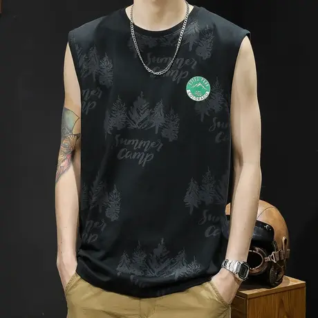 棉印花t恤背心男宽松坎肩男士无袖跨栏运动健身篮球男款大码夏季图片