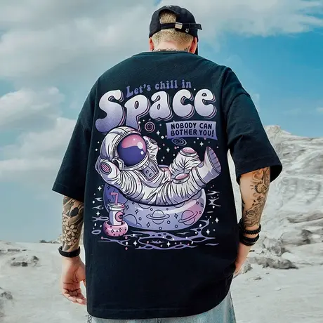 oversize潮牌胖子男装大码国潮嘻哈宽松短袖T恤nasa宇航员半袖潮商品大图
