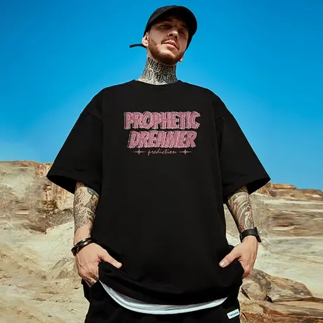 重磅潮牌宽松T恤胖子短袖男加肥加大五分袖纯棉国潮大码男装夏季商品大图