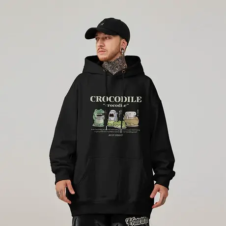 秋冬季日系宽松加肥加大码男装连帽加绒胖子男士卫衣外套大码男装商品大图