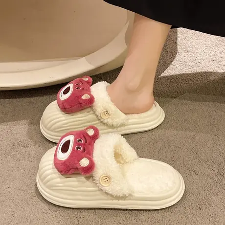 棉拖鞋女秋冬新款家用室内防滑保暖可爱少女心毛绒包头拖鞋穆勒鞋商品大图