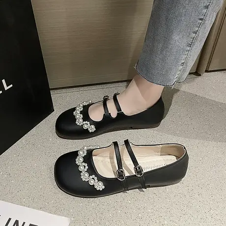 温柔风鞋子女2023年新款浅口夏日珍珠平底豆豆鞋复古ins奶奶鞋潮图片