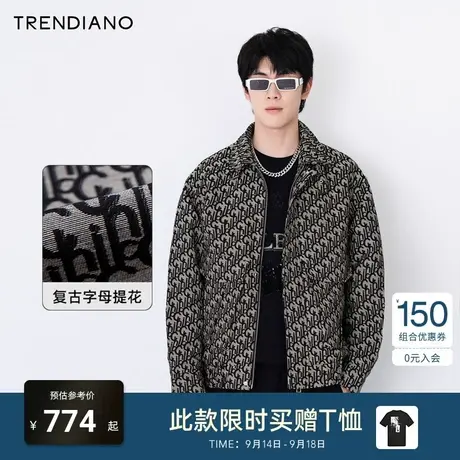 TRENDIANO字母提花短款百搭夹克2023秋冬季新款潮牌外套男装商品大图
