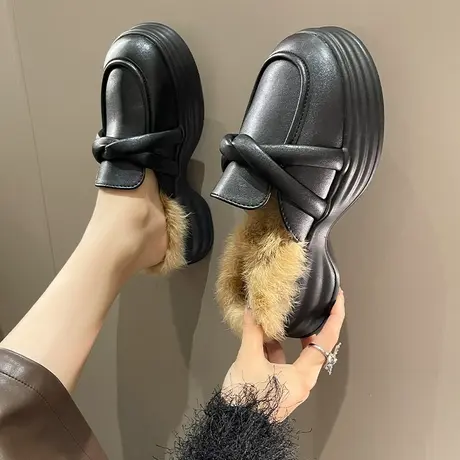 毛毛拖鞋女外穿秋冬加绒新款2023爆款网红懒人穆勒厚底包头半拖鞋商品大图