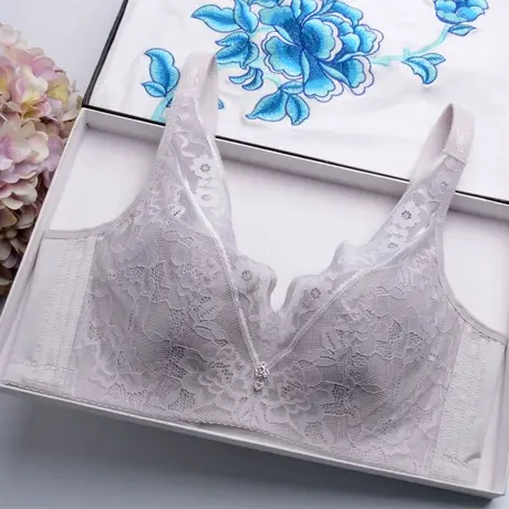 内衣女薄款无海绵超薄杯性感蕾丝文胸调整型上托收副乳聚拢胸罩夏图片