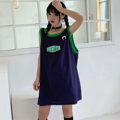 纯棉吊带运动坎肩背心无袖t恤女夏季设计感小众外穿宽松辣妹上衣图片
