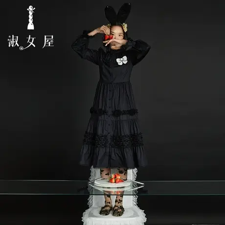 淑女屋旗舰店玫瑰缩褶连衣裙图片