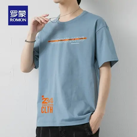 罗蒙男士冰丝短袖T恤夏季薄款印花圆领男装上衣服潮牌休闲大码体t图片