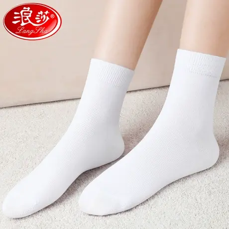 白色袜子女中筒纯棉厚款学生全棉春秋女士棉袜防臭浪莎女袜秋冬款商品大图