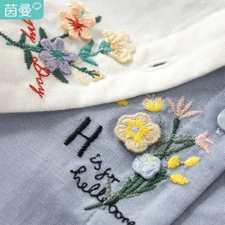 茵曼短袖衬衣女夏装2023新款经典翻领开襟衬衣贴布绣花显瘦上衣服图片