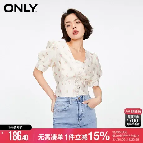 ONLY冬季时尚通勤风碎花泡泡袖短款雪纺衫女|123251024商品大图